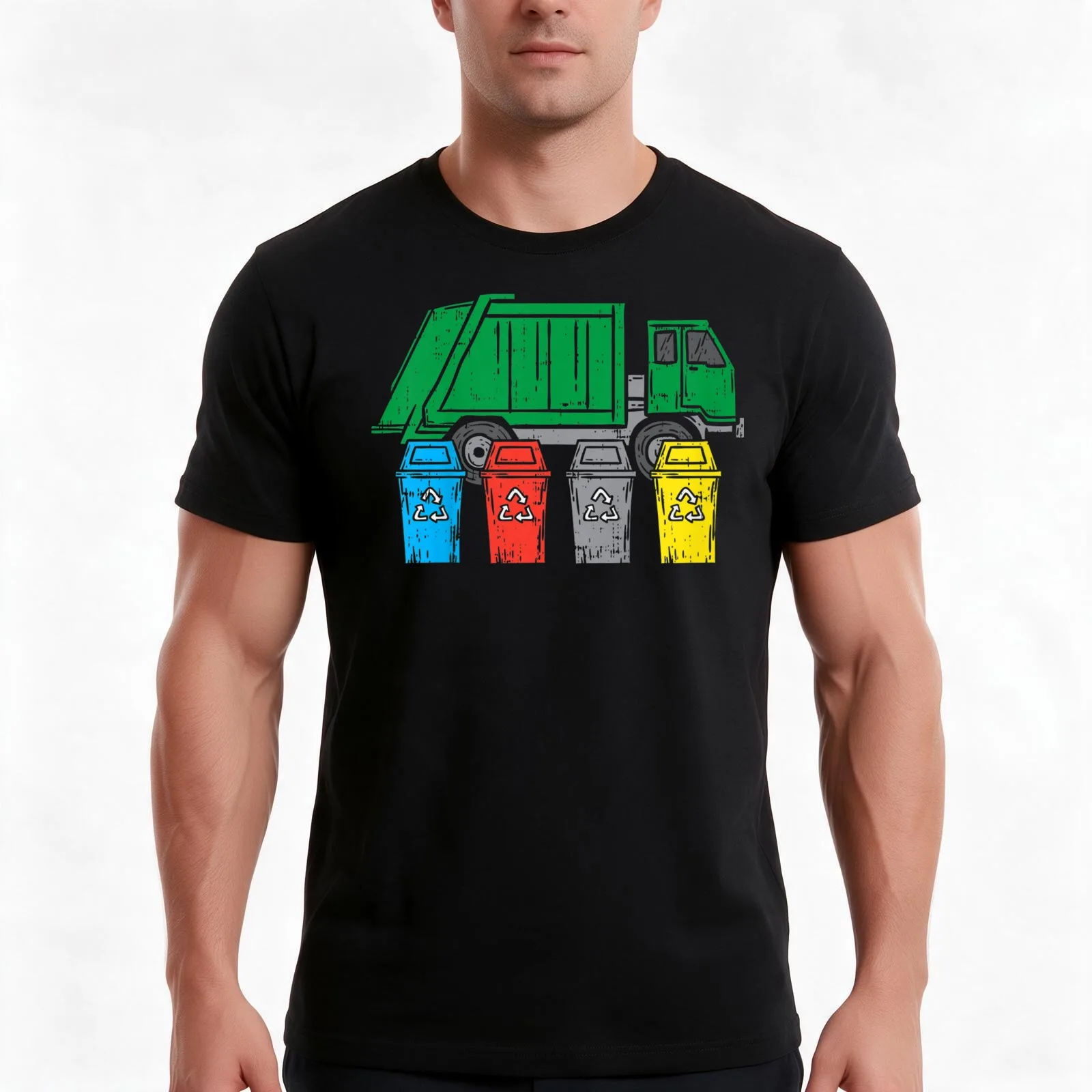 Recycling I T-Shirt, Summer Casual Cotton Tee, Oversized Streetwear Tops, Vintage Graphic Print, Loose Fit Short Sleeve