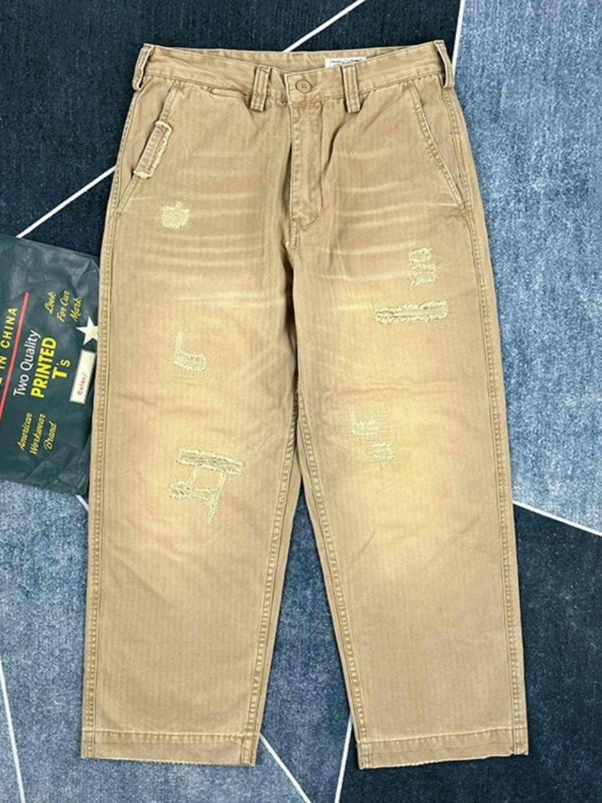 

Heavyweight Pure Cotton Straight Leg Casual Pants Men's Loose Waed Workwear Trousers American Retro Ameika Jaet