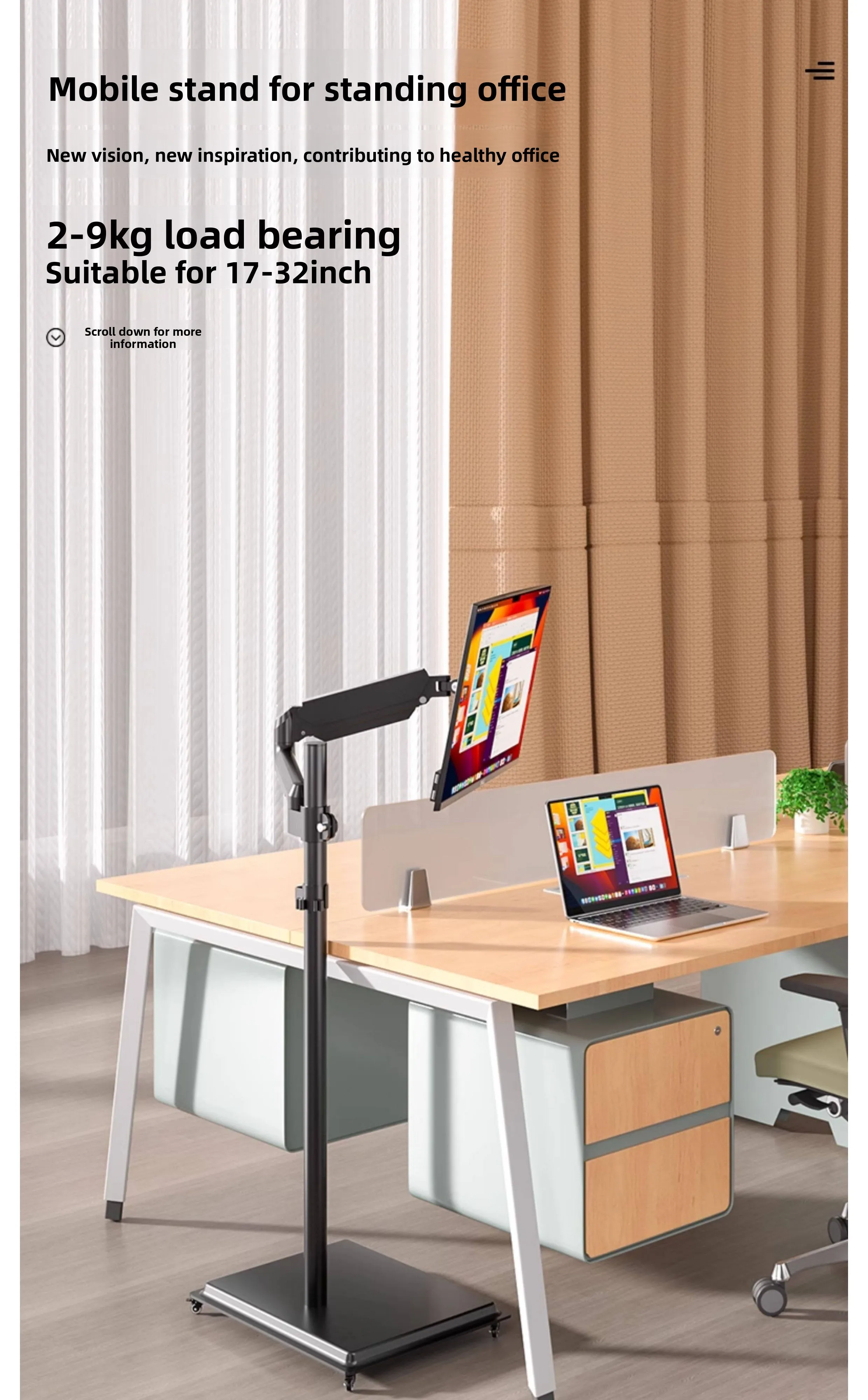 Adjustable Mobile Standing Desk Riser with Ergonomic Monitor Arm and Keyboard Tray