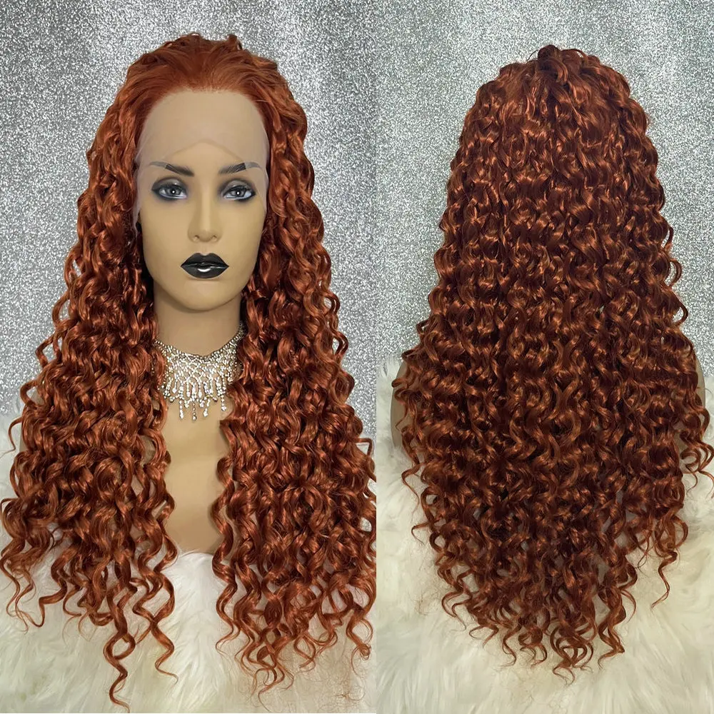 

180 Density Reddish Brown Color Synthetic 13x3.5 Lace Front Wig Heat Resistant Glueless Curly Drag Queen Cosplay Wigs For Women