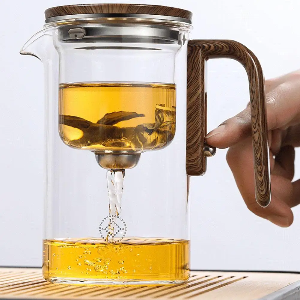 

Water Separation Inner Container Teapot One Click Magnetic Switch Tea Separation Filtration Glass Tea Pot Wood Handle Tea