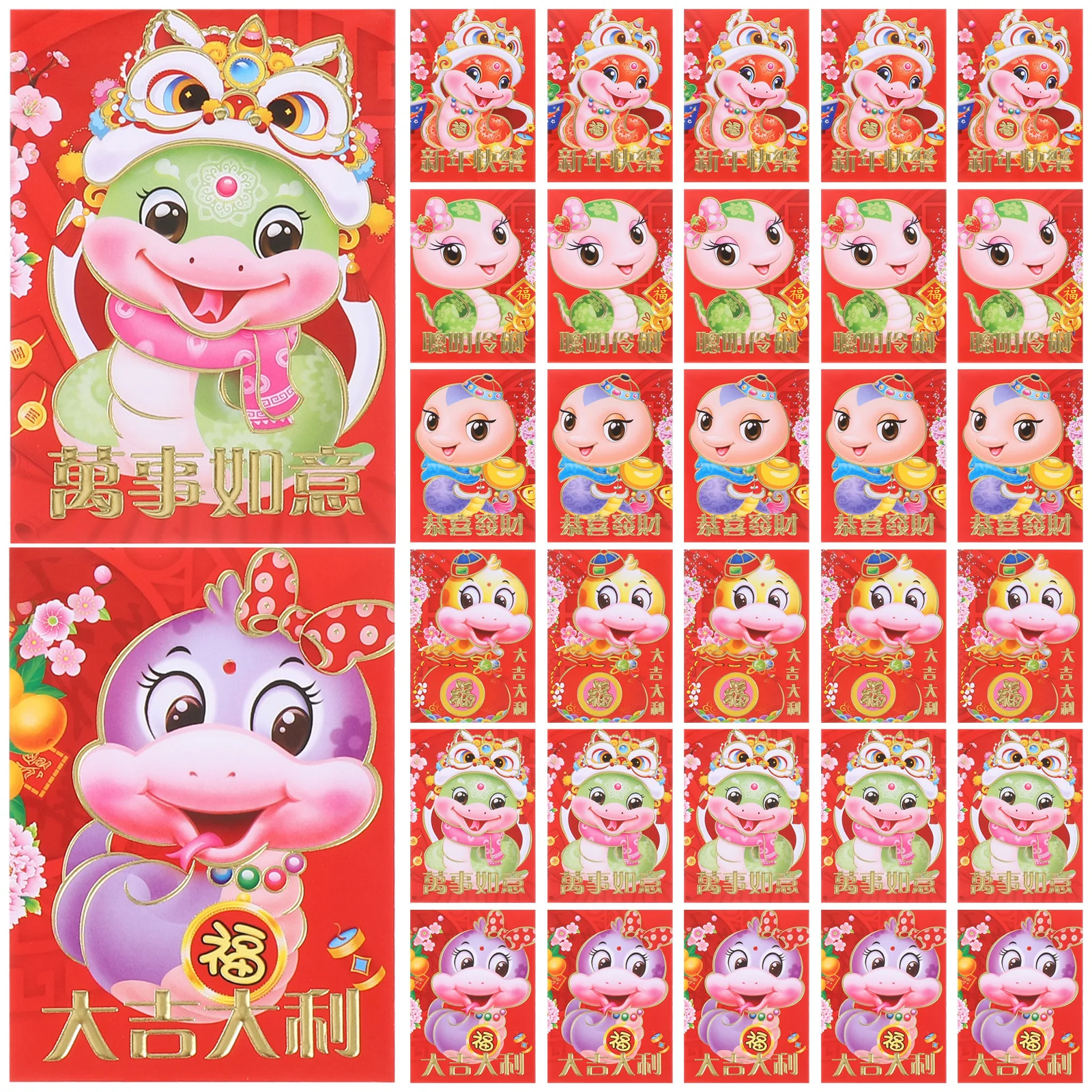 

60Pcs Lunar New Year Red Envelopes Cartoon Snake Zodiac Delicate Design Festive Lucky Money Envelopes New Year Envelope
