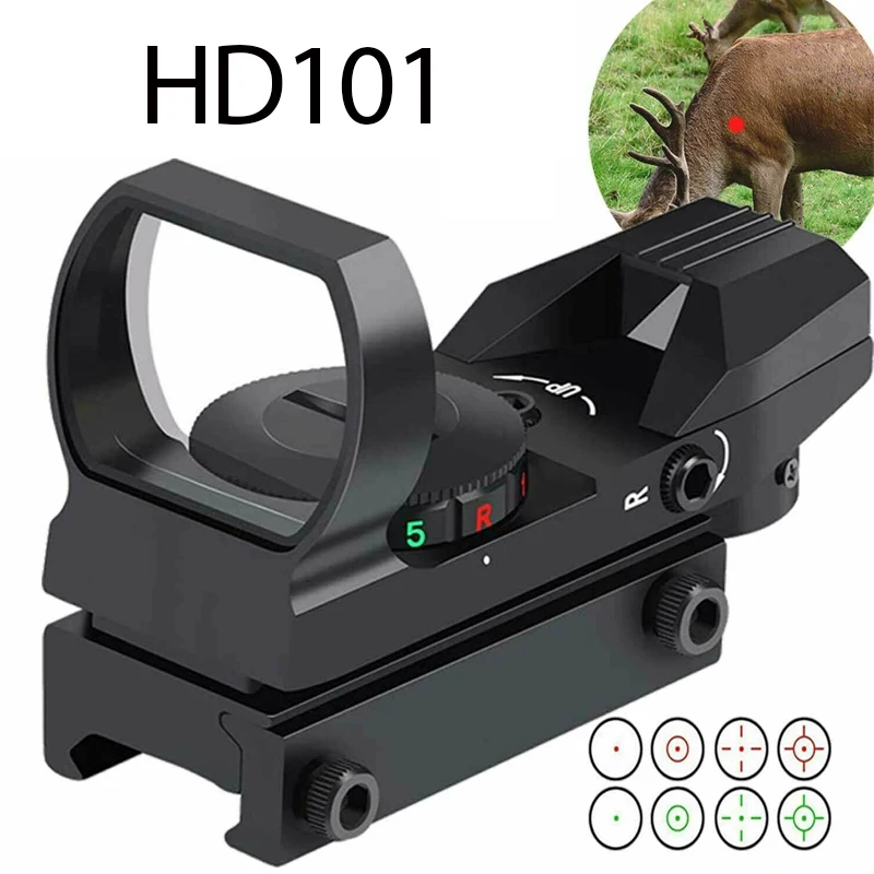 

Оптический прицел HD101 с красной/зеленой точкой, голографический рефлекторный прицел для охоты, 4 прицельных сетки, с креплением на планку 20 мм