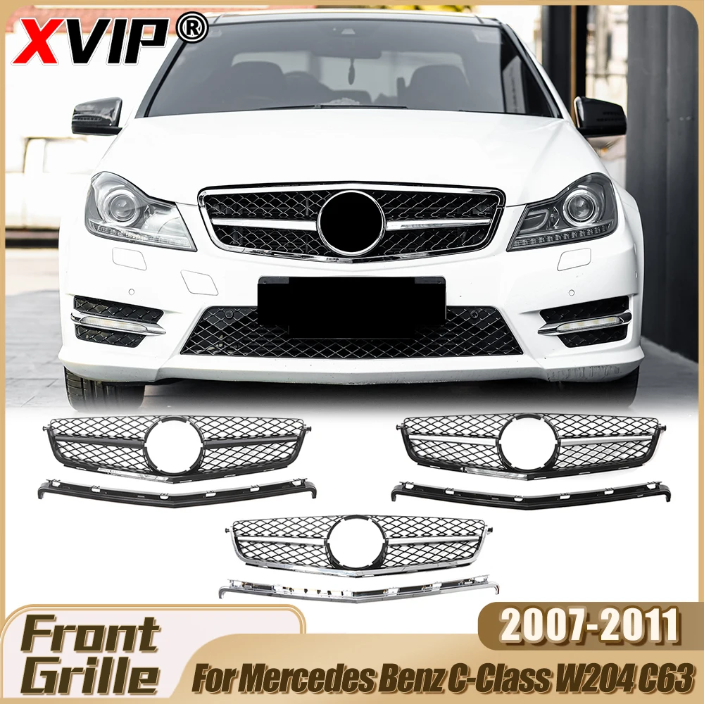

XVIP Chrome Silver AMG Style Bumper Grille For Mercedes Benz C-Class W204 C63 AMG 2007-2011 Glossy Black GTR Style Grilles Mesh
