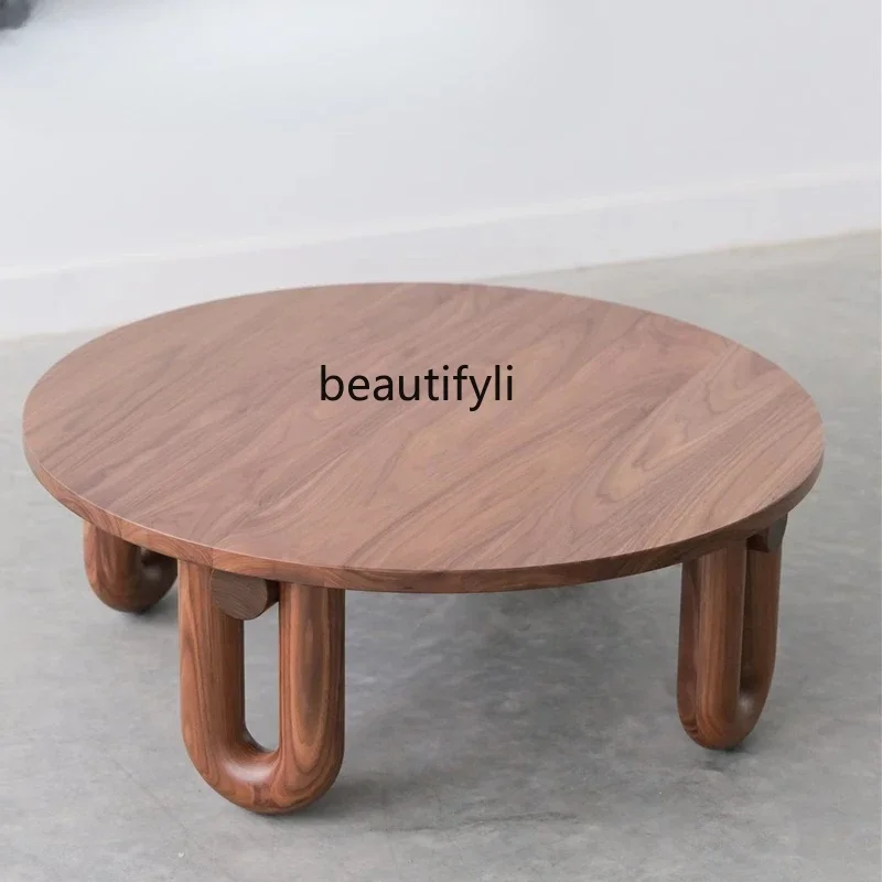 

Asmt56 Nordic modern quiet wind household small apartment round solid wood coffee table simple living room U-shaped table