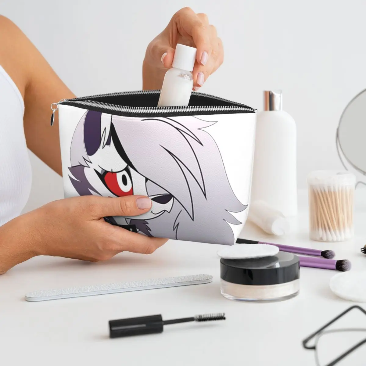 

Helluva Boss Loona Women Cosmetic Bag Travel Makeup Organizer Pouch Toiletry Storage Dopp Kit Box