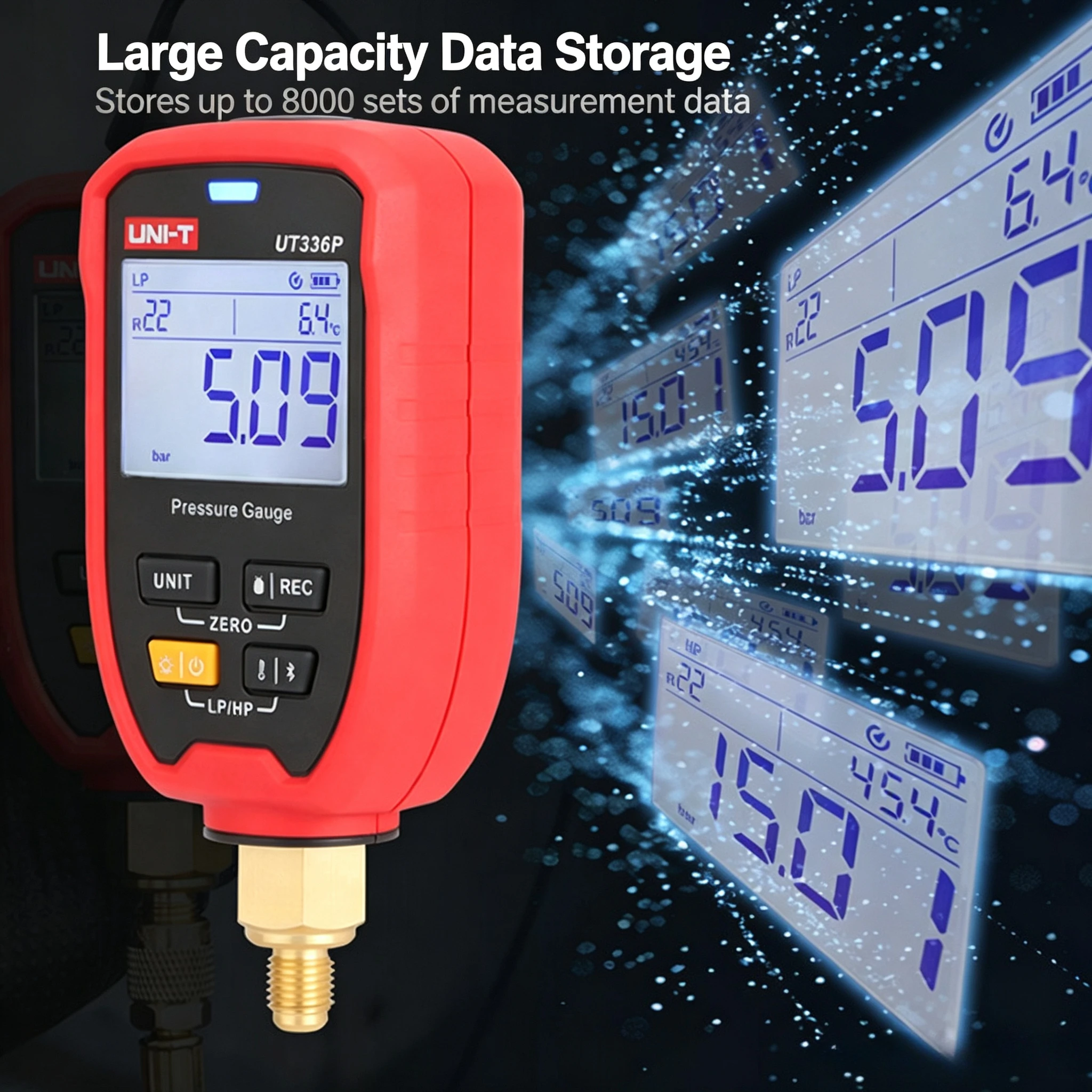 Professional UT336P Digital Pressure Meter with Refrigerant Database LED Alarm IP54 for Air Conditioning Car AC Maintenance