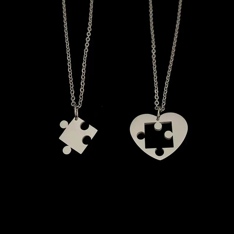 Puzle con colgante de corazón a juego para parejas, collar para amantes, mejores amigos, hombres, mujeres, Hip Hop, sweaterchaintrendycollarventa al por mayor