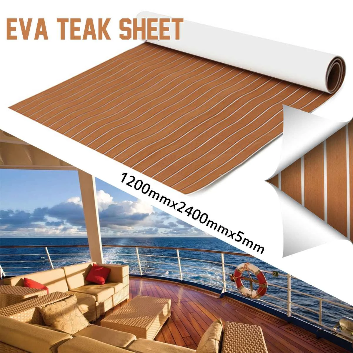 2.4m Self-Adhesive EVA Foam Boat Marine Flooring Faux Teak Decking Sheet Striped Yacht Mat 11 Styles Brown Gray Gold Black