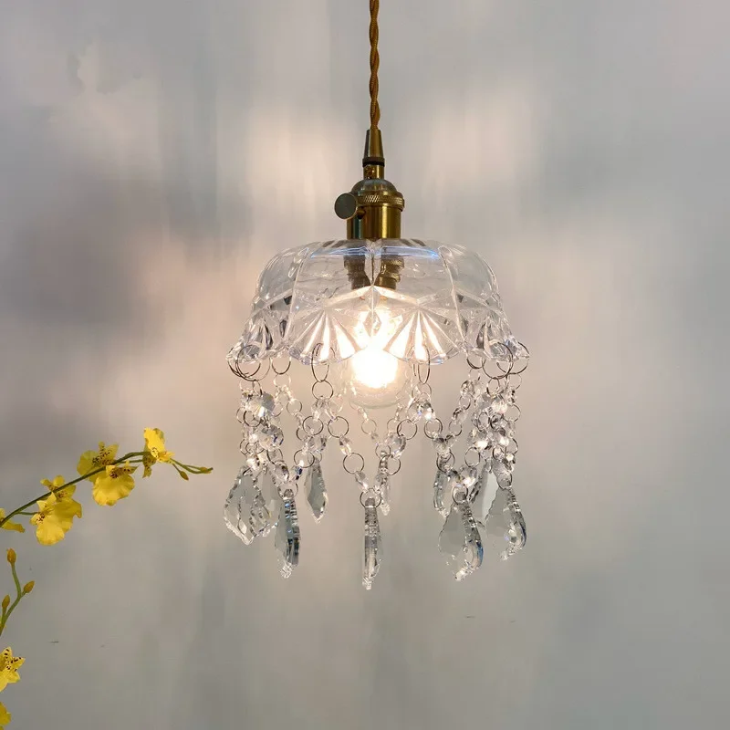 

Vintage Glass Pendant Lamp Brass Crystal Wall Lamps Living Room Decoration Glass Bedroom Pendant Lamp Lighting Single Headlight