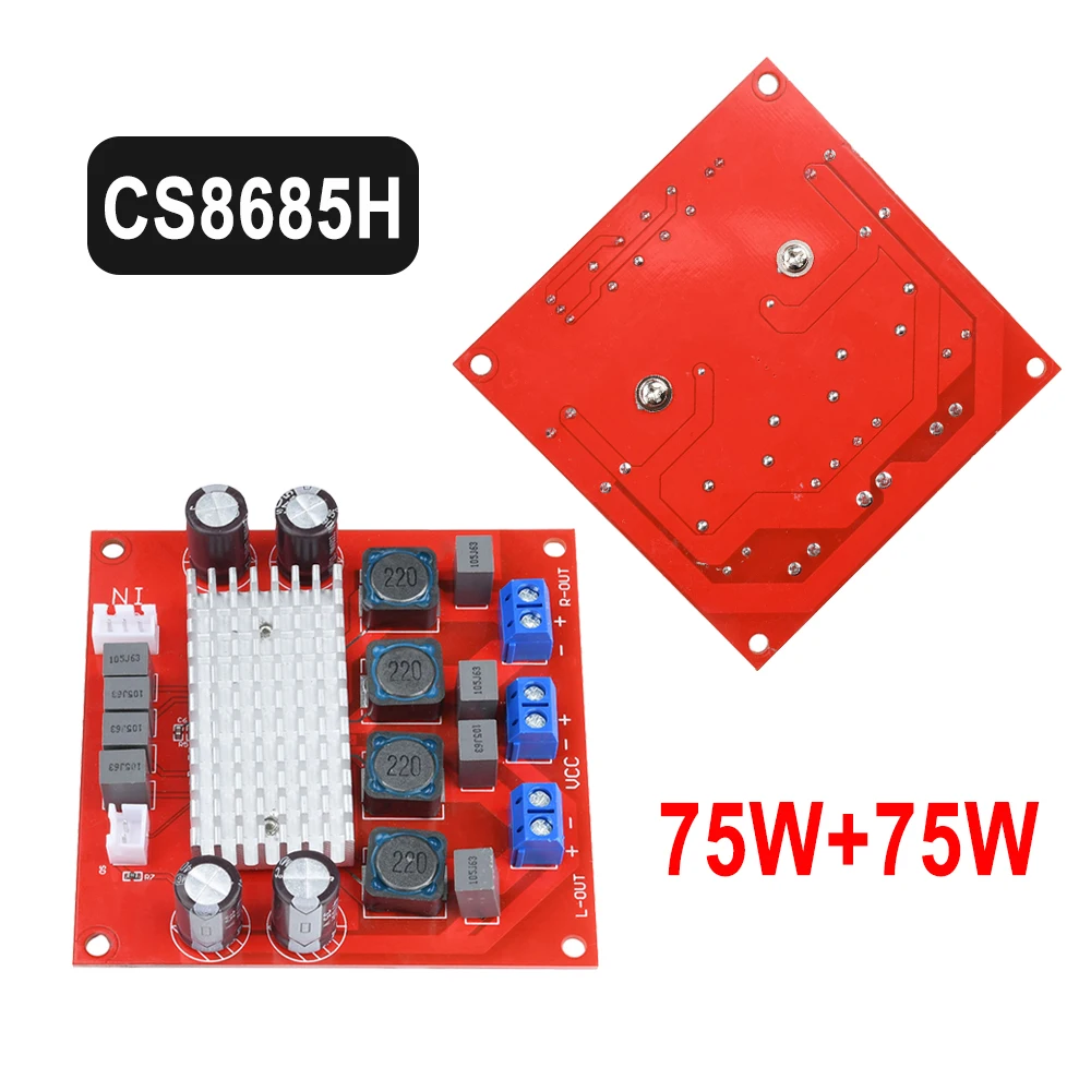 

DC5-29V CS8685H 75W+75W High-Power Dual Channel Digital Amplifier Board With Large Heat Dissipation Plate DC Single Power Supply