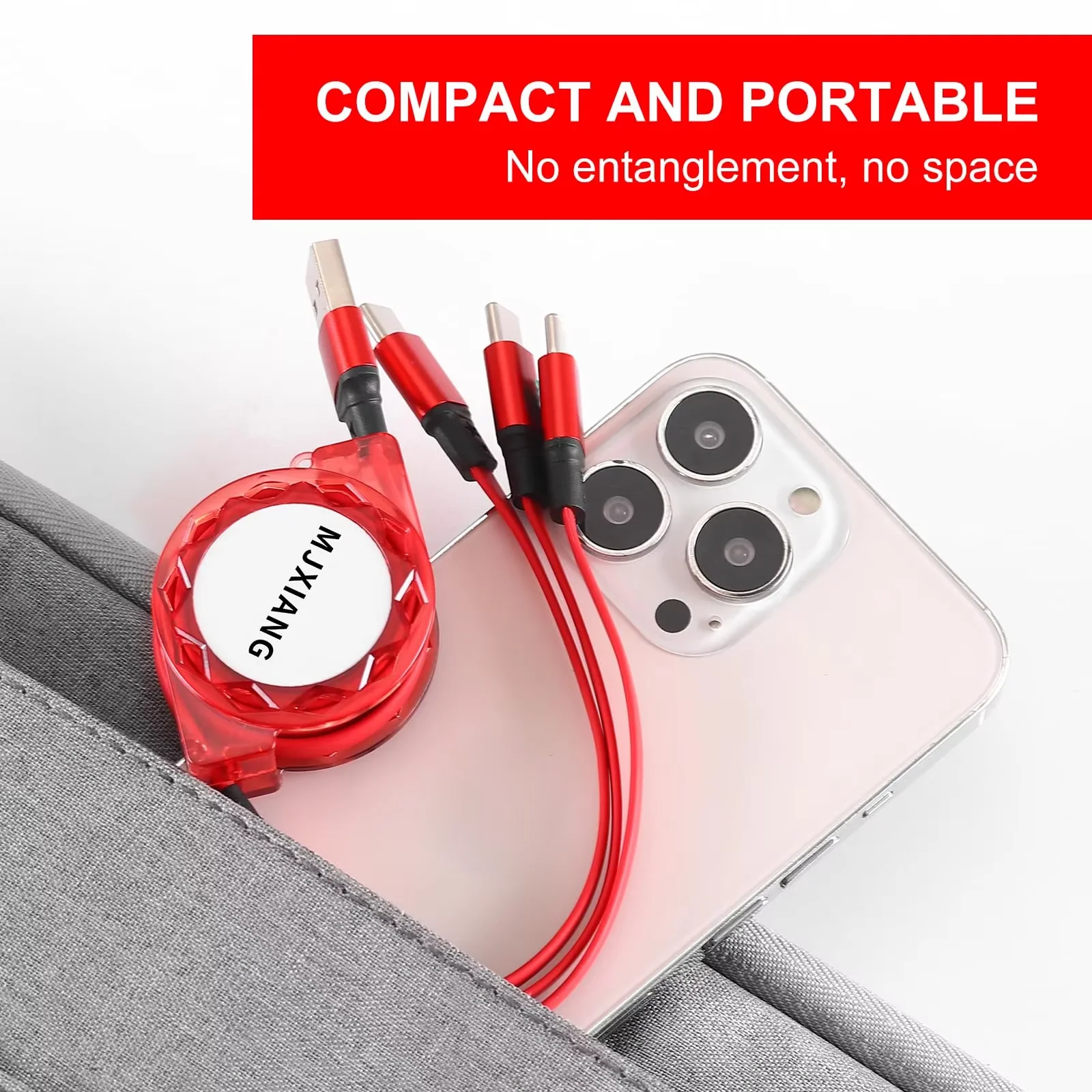 Three in one telescopic cable suitable for fruit C-type Android phone fast charging USB cable suitable for fruit cable USB C