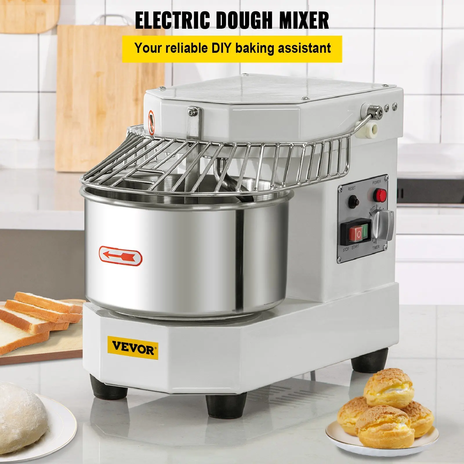 Commercial Food Mixer, 8.5Qt Capacity, 450W Dual Rotating Dough Kneading Machine with Food-grade Stainless Steel Bowl