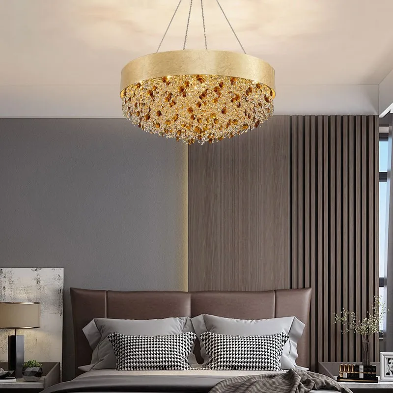

French light luxury crystal chandelier French designer creative round living room lamp post-modern simple bedroom dining lamp