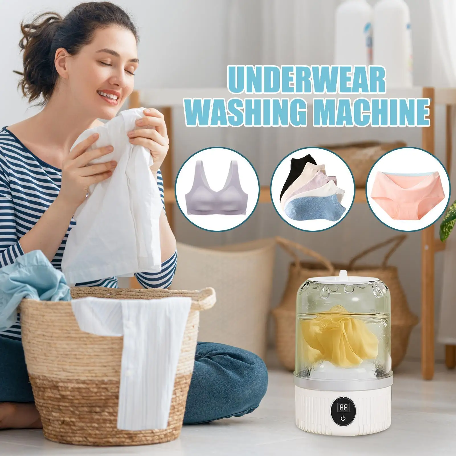 

Portable Underwear Washer Baby Washing Machine Wireless Electric Compact Lightweight Cleaning Device For Personal Laundry Kids