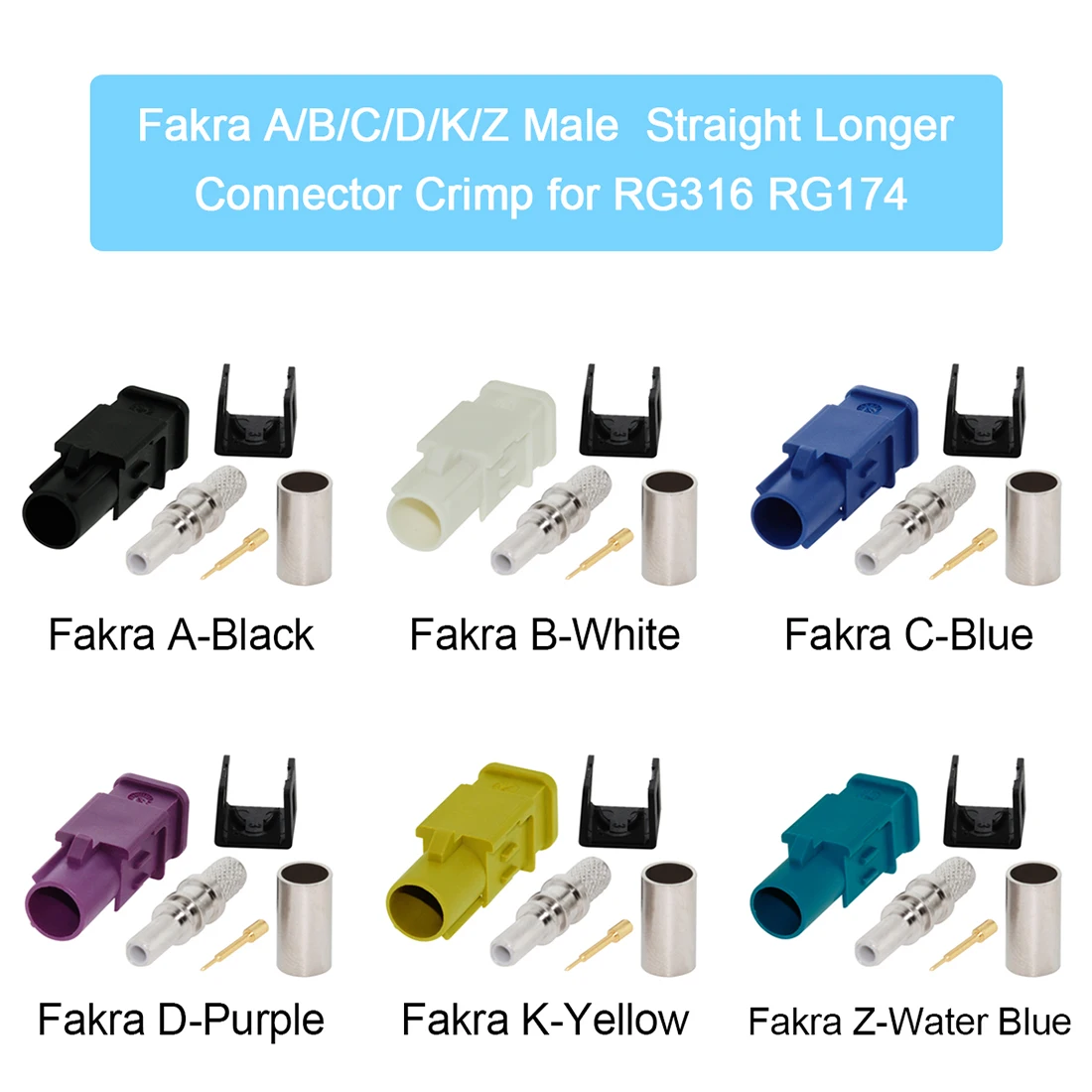 1pc Fakra Male Plug A/B/C/D/K/Z Long Version RF Coaxial Connectors SMB Soldering Wire for RG316 /RG174 Pigtail Cable Wholesale