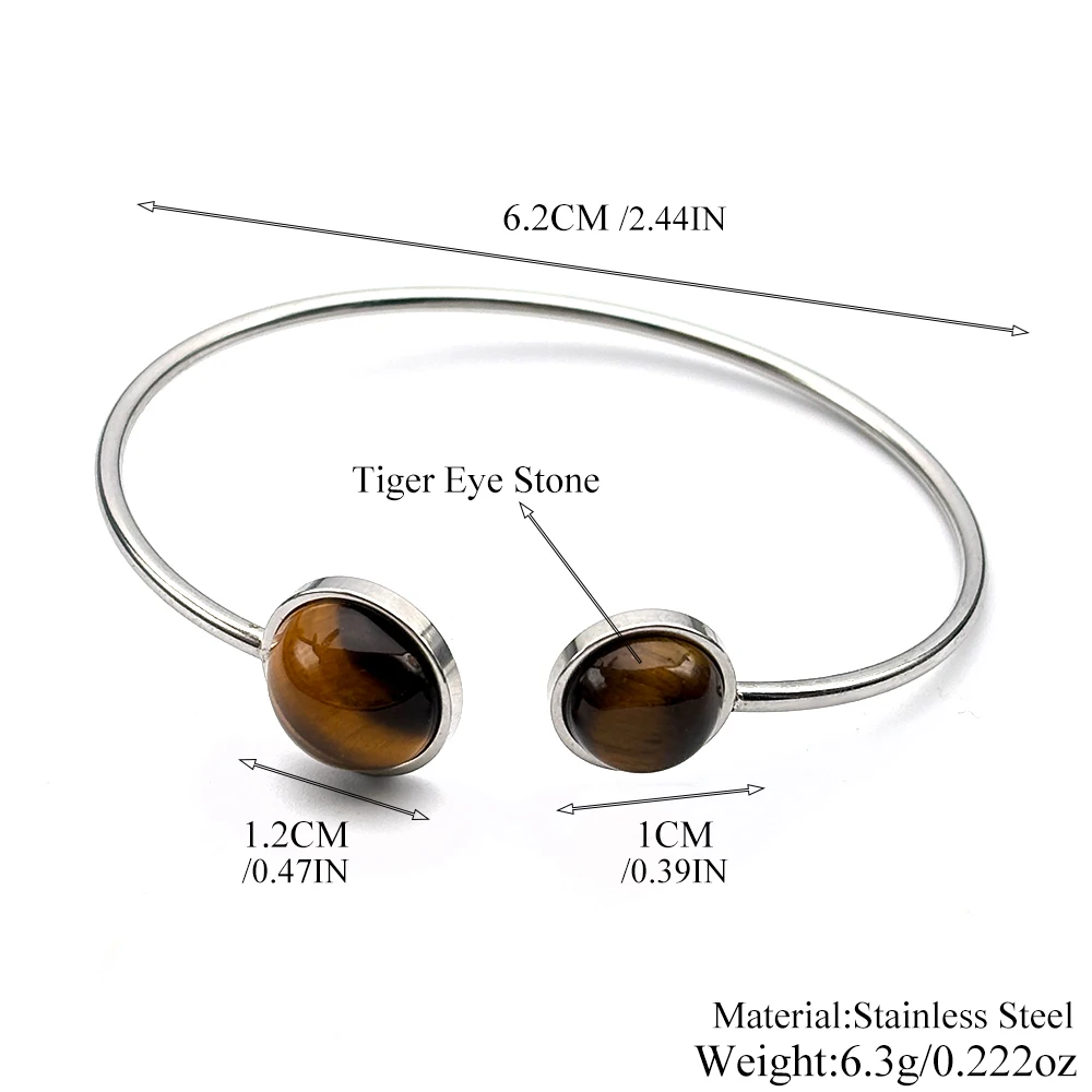 Minimalistischer Doppel-Tigerauge-Stein Offener Armreif für Damen, Edelstahl Natürliche Eleganz Damen-Armband Schmuck-Accessoire – Detail 3