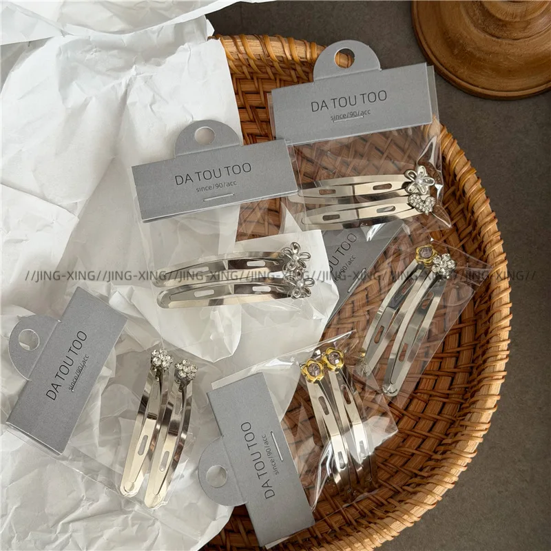 

Роскошные простые серебряные металлические заколки для волос со стразами в виде цветов и сердец, элегантные боковые заколки, милые заколки для челки, аксессуары для женщин