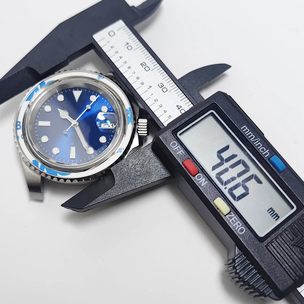 Relógio retrô masculino de aço 40mm, sem pulseira, mostrador azul, moldura preta e azul, movimento automático nh35, vidro reforçado resistente à água