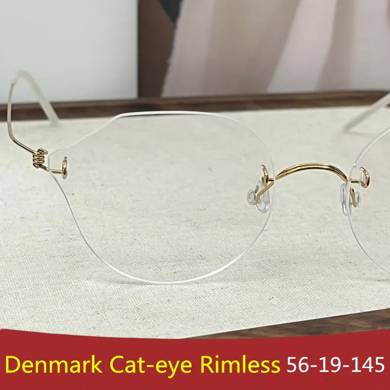 

Denmark Brand Cat-eye Rimless Glasses Women Men Screwless Titanium Ultralight Irregular Eyeglasses Female Frameless Spectacles