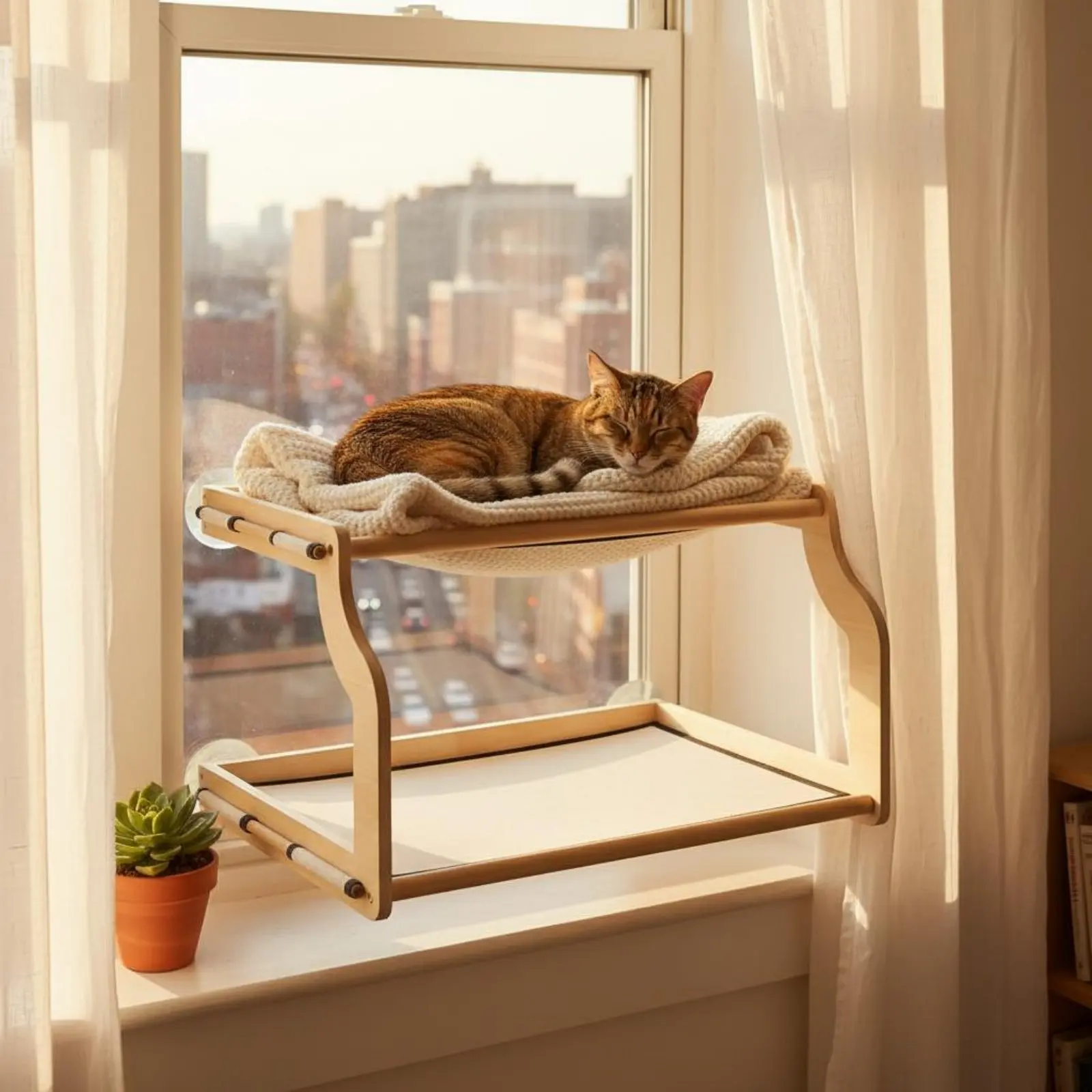 Window Mounted Cat Bed Easy-Mount Installation Bunk Cat Window Perch Pet Supplies Easy to Clean Breathable Mesh for Balcony