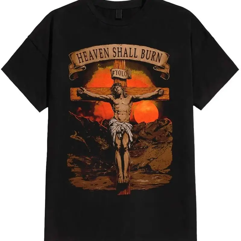 Heaven Shall Burn Crucified Jesus Red Sun Palm Trees Yolo T-Shirt