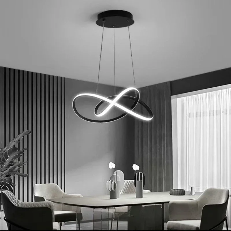 Imagem -03 - Modern Led Geometric Pendant Lights Iluminação Restaurante Lâmpada do Quarto Sala de Estar Home Decor Luminária Ambiente Preto e Branco 50 cm 60cm