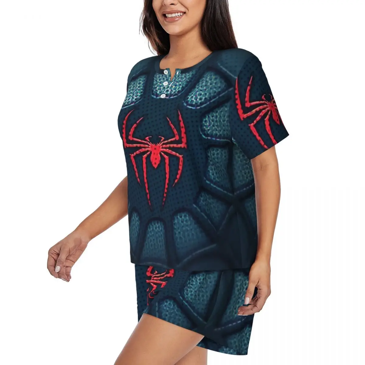 Custom Print Spider Man Web Pajamas Set Women's Short Sleeve Sleepwear Loungewear 2 Piece Pjs