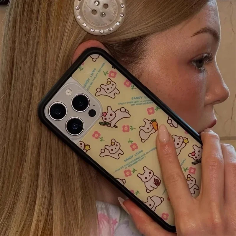 كارتون لطيف الجزرة الأرنب ليانغ ساندي الأرنب هدية زهرة برية جراب هاتف آيفون 13 12 14 15 17 16 برو ماكس زائد wf غطاء #2