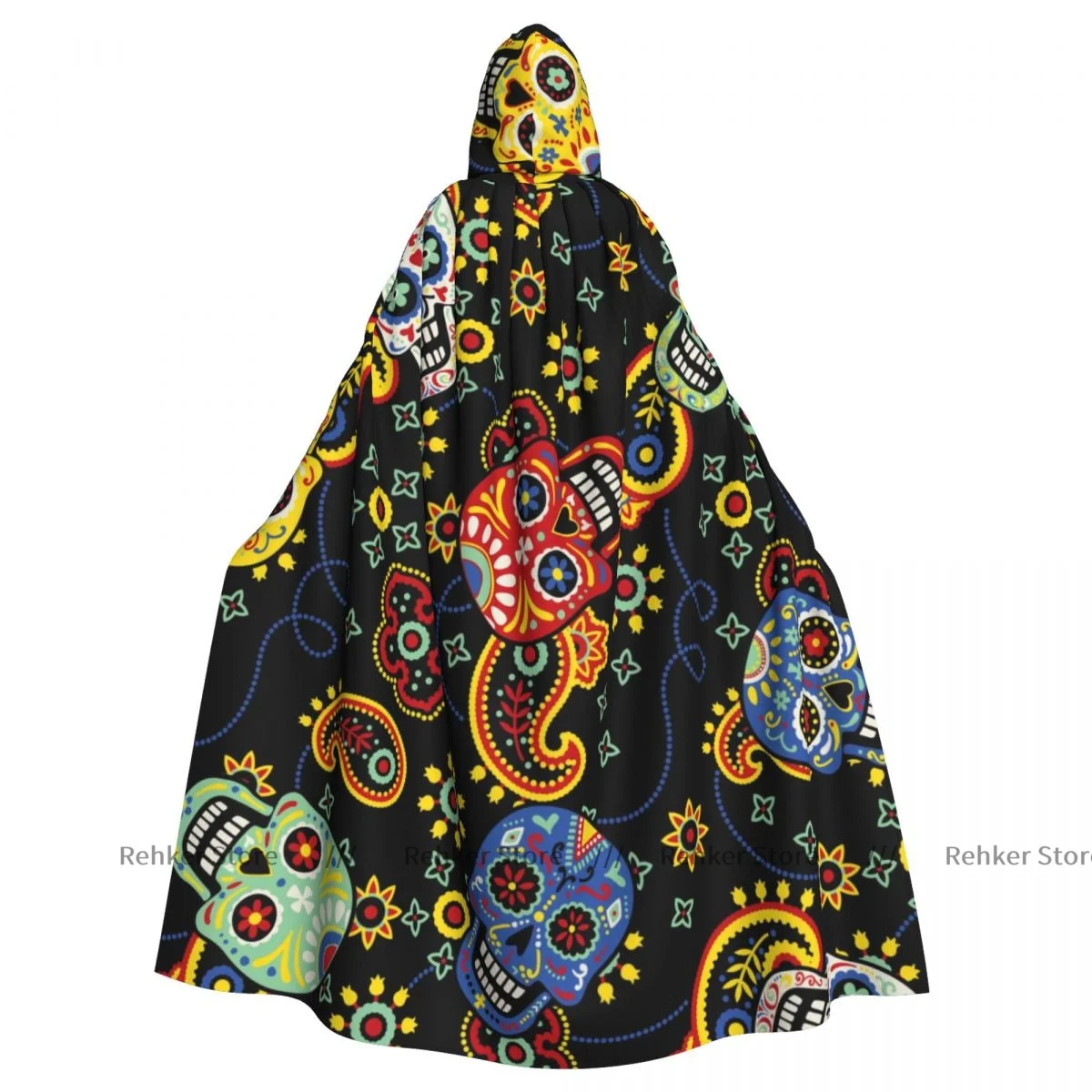 

Adult Vampire Cape Hooded Robe Cute Day Of The Dead Skulls With Bandana Paisley Halloween Cloak Full Length Cosplay