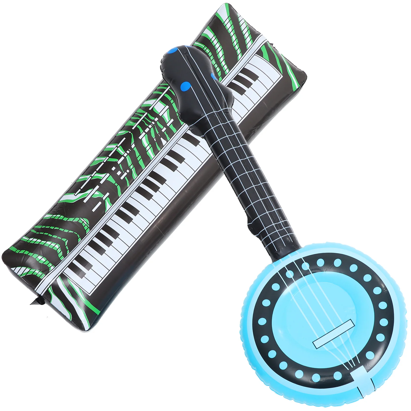 2 Pcs Inflatable Electronic Keyboard Banjo Musical Instrument Disco Hip Hop Party Photo Props Keyboards Supplies Pvc Toys Child