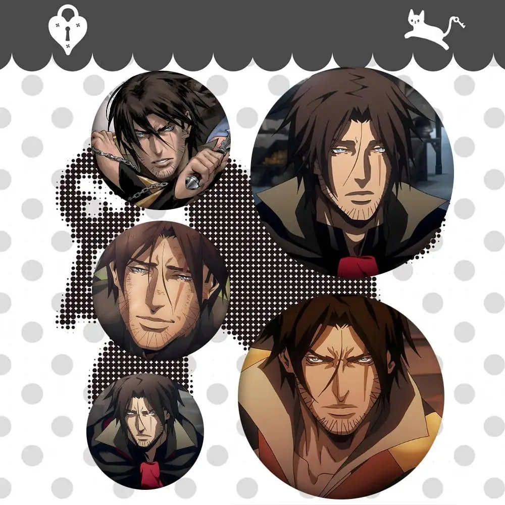 1pc Castlevania Anime Trevor Belmont Cartoon Style Badge Brooches On Backpack Decoration Round Enamel Pins For Accessorys