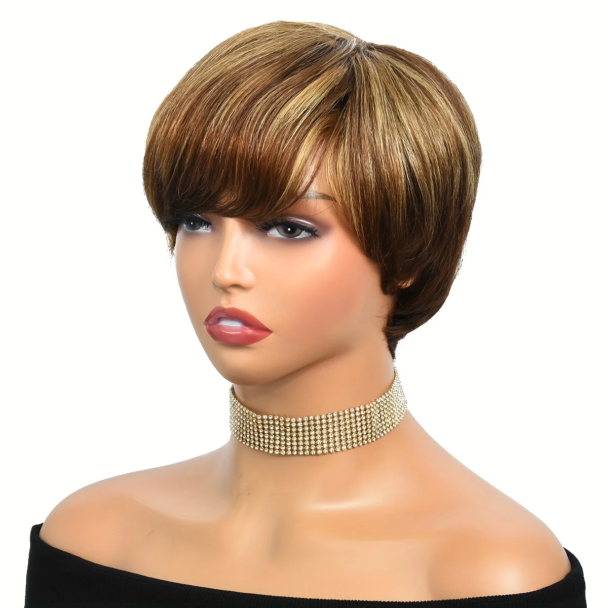 Short Ombre Brown Human Hair Wig, Layered Pixie Cut