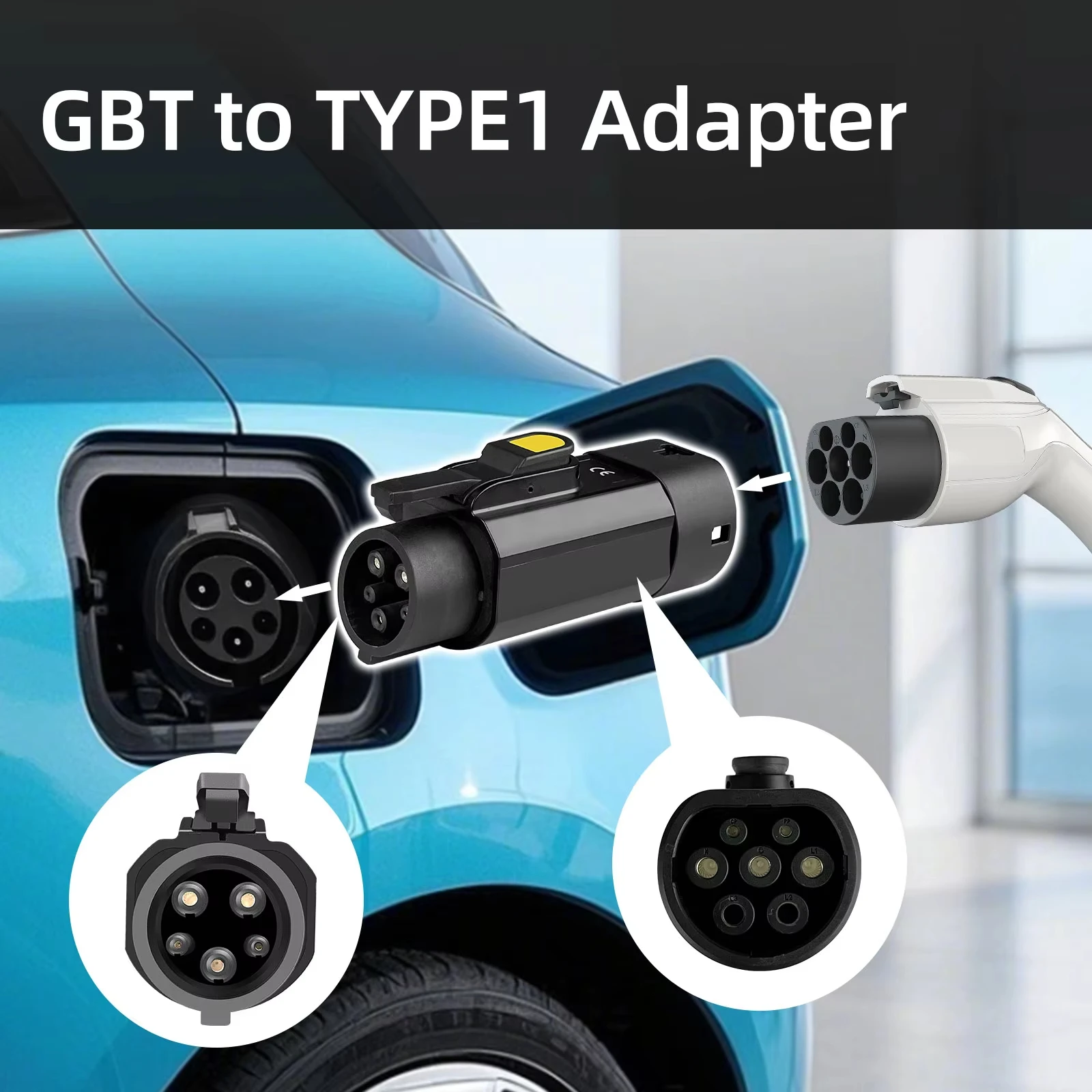 32A 7kW GB/T to Type 1 EV Adapter Female GB/T Plug to SAE J1772 Converter For Ukraine Russia EV Charging