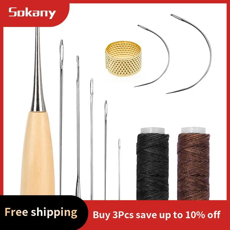 

A59E-11 Pcs Leather Sewing Tool Kit, Leather Craft Stitching Sewing Kit For DIY Crafts Canvas Leather Repair