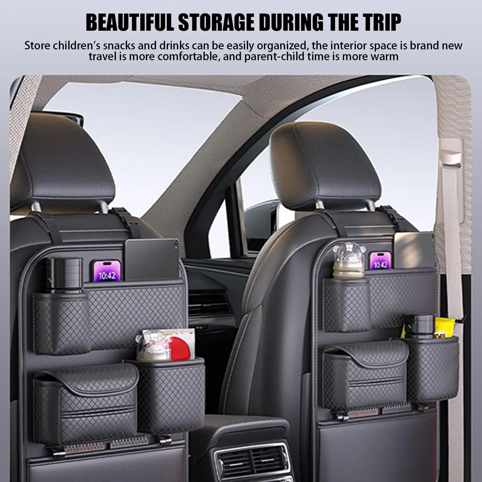 

Backseat Storage Organizer For Car Seat Back Storage Pockets Car Organizer Space-Saving Pouch Adjustable Design For Water Bottle