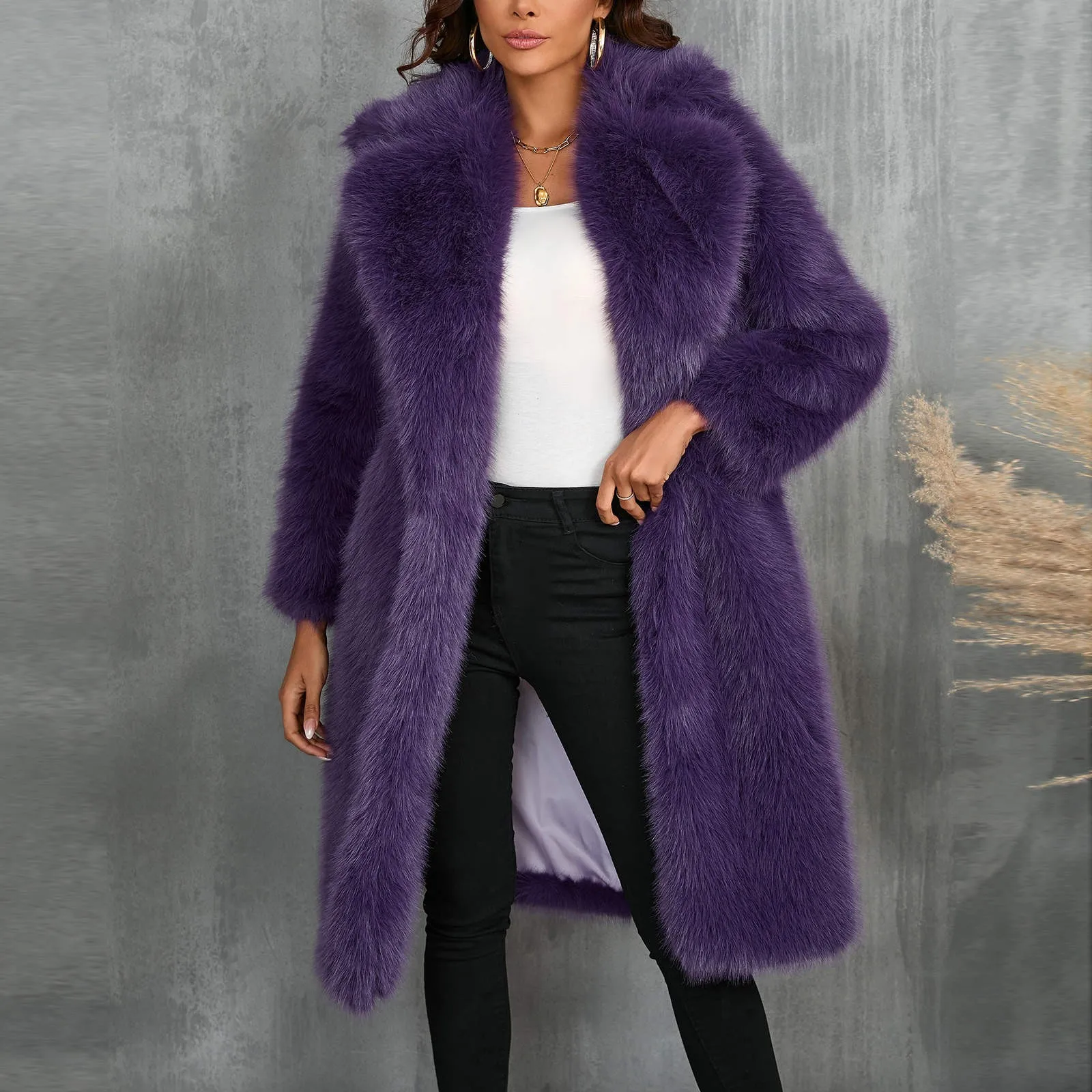 

Women'S Solid Color Long Imitation Fox Fur Hooded Coat Autumn And Winter Soft And Comfortable Beautiful Casual Warm Coat