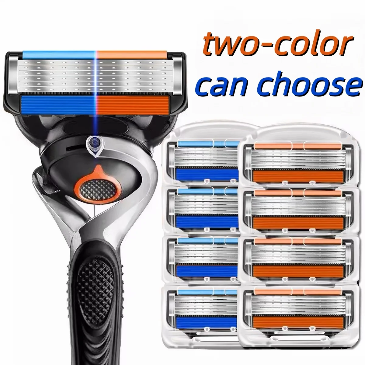 Men's 6-Layer Stainless Steel Replaceable Razor Blades, Classic T-Type Safety Blade Replacement Heads, Orange Multi-Pack Suitabl