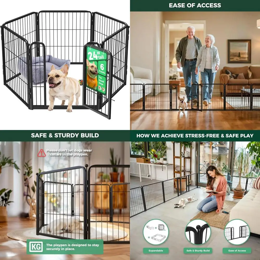 

Прочный 6-панельный вольер для мелких собак (24 фута) – безопасная и просторная зона для игр в помещении