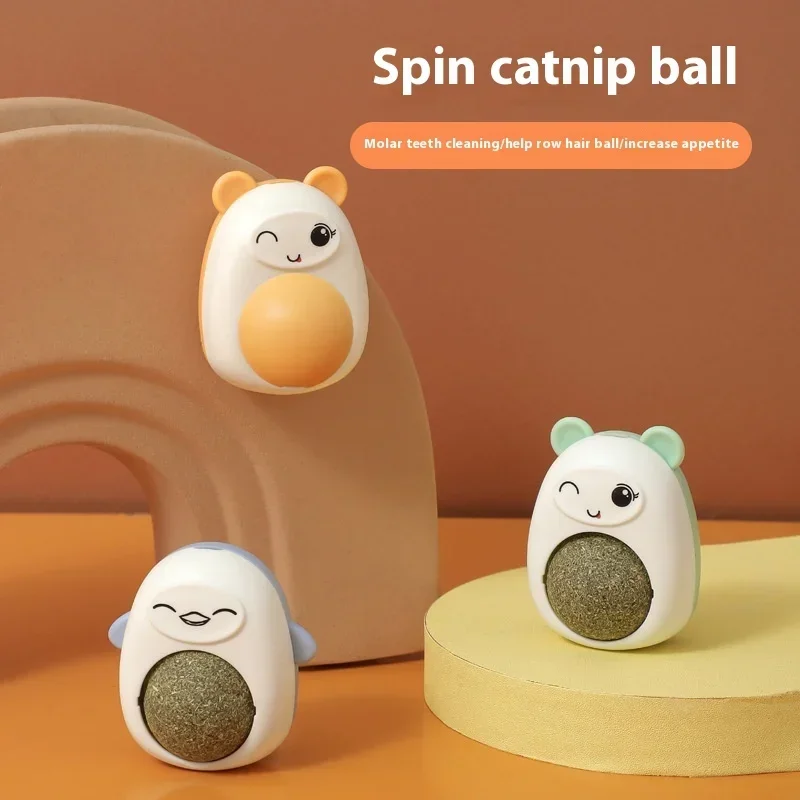 Cartoon catnip ball. Self-entertaining rotating ball for cats. A tool for teeth grinding and cat teasing. Catnip toy