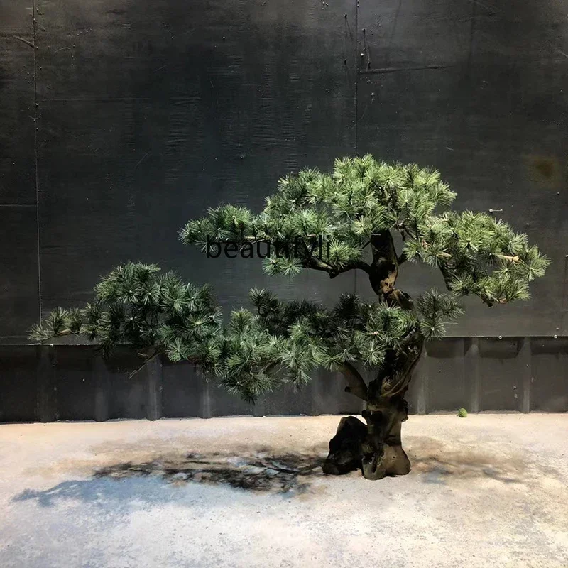 

CC Artificial Pine Carving Toothpick Cedar Hotel Solid Wood Landscape New Chinese Style Hallway Window Fake Trees
