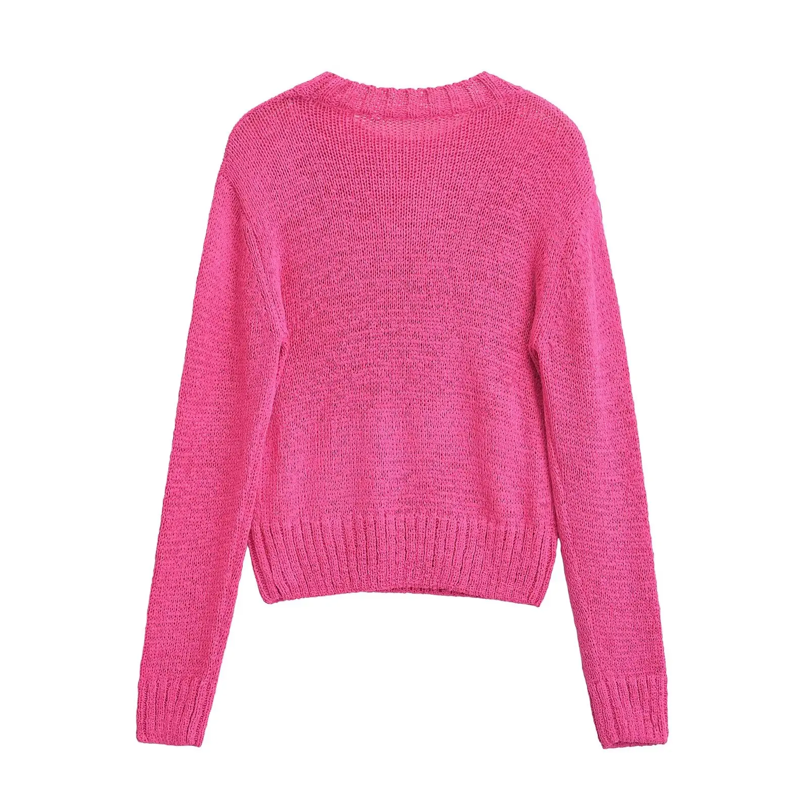 TRAF 2024 Autumn New Product Casual Women's Fashion Vacation Style Long Sleeve Round Neck Slim Knitted Sweater 9598135