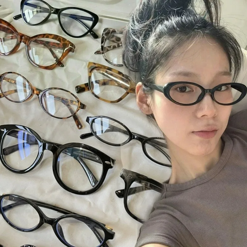 

Korean Cat Eye Eyeglasses for Women Men Y2K Fashion Oval Leopard Frame Eyewear Unisex Anti Blue Light Multiple Glasses Frame