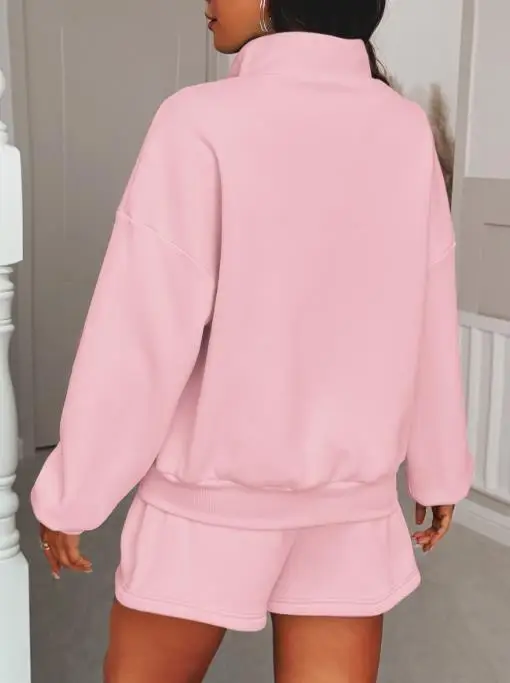 2025 خريف جديد أزياء المرأة الترفيه عطلة نمط طويلة الأكمام هوديي والسراويل القصيرة مجموعة للنساء #3