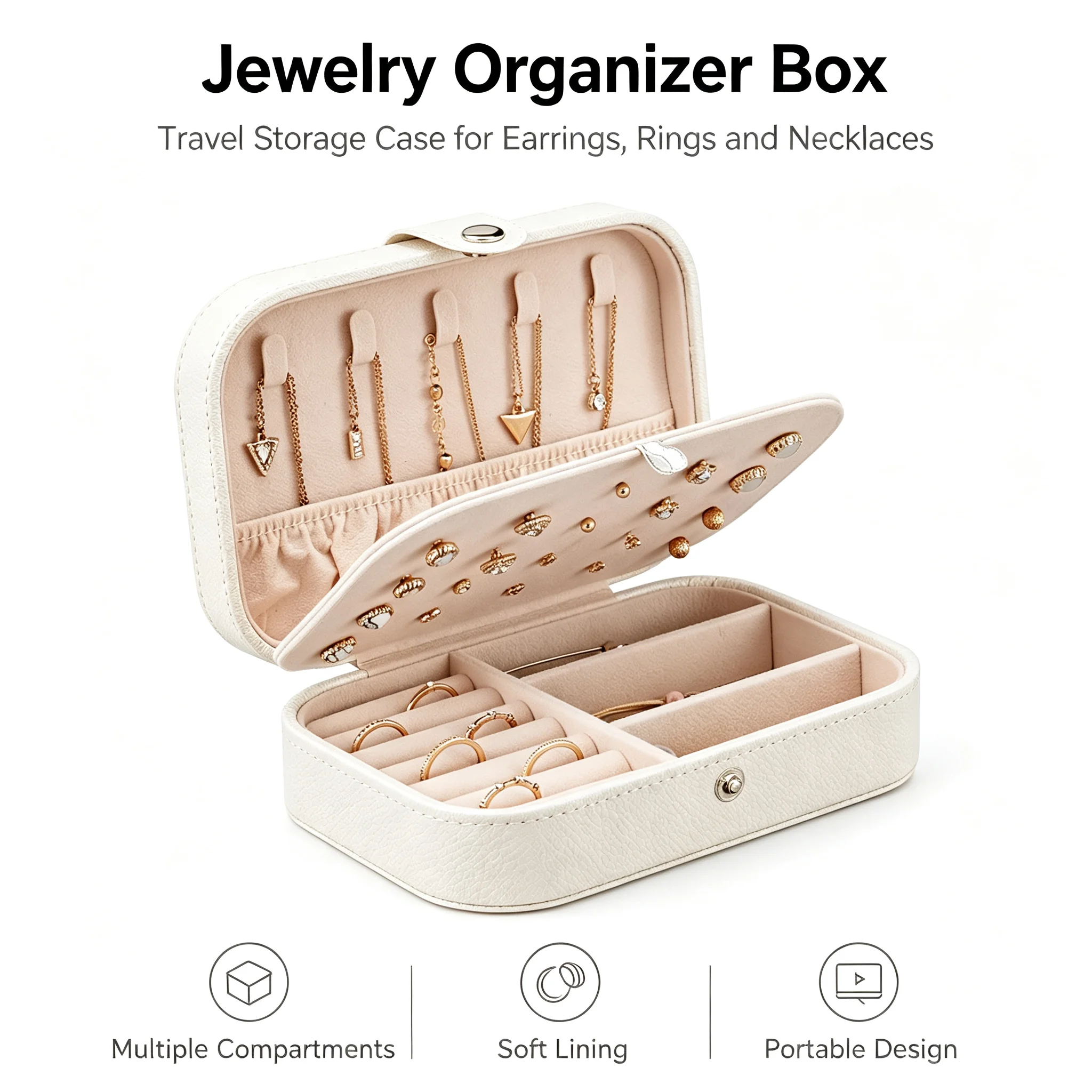 Portable Jewelry Box Jewelry Organizer Display Travel Jewelry Case Boxes Button Leather Storage Zipper Jewelers