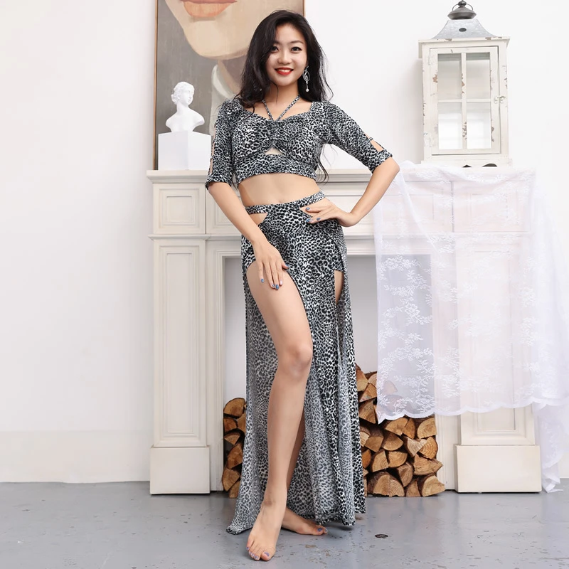 Vêtements d'entraînement léopard de danse du ventre, nouveaux pantalons creux Sexy, hauts professionnels, écharpe de hanche, Costume de danse du ventre pour femmes