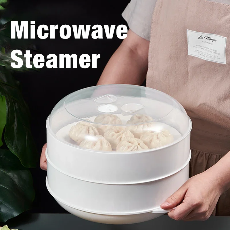 

Double Plastic Steamer Microwave Oven Round Steamer With Lid Cookware Steamer Household Steamed Buns Kitchen Cooking Tools