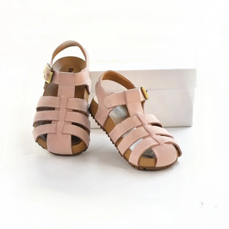 Cowhide Boys Sandals Summer Genuine Leather Baby Girls Gladiator Sandals Comfortable Insole Kids Shoes Children's Beach Shoes