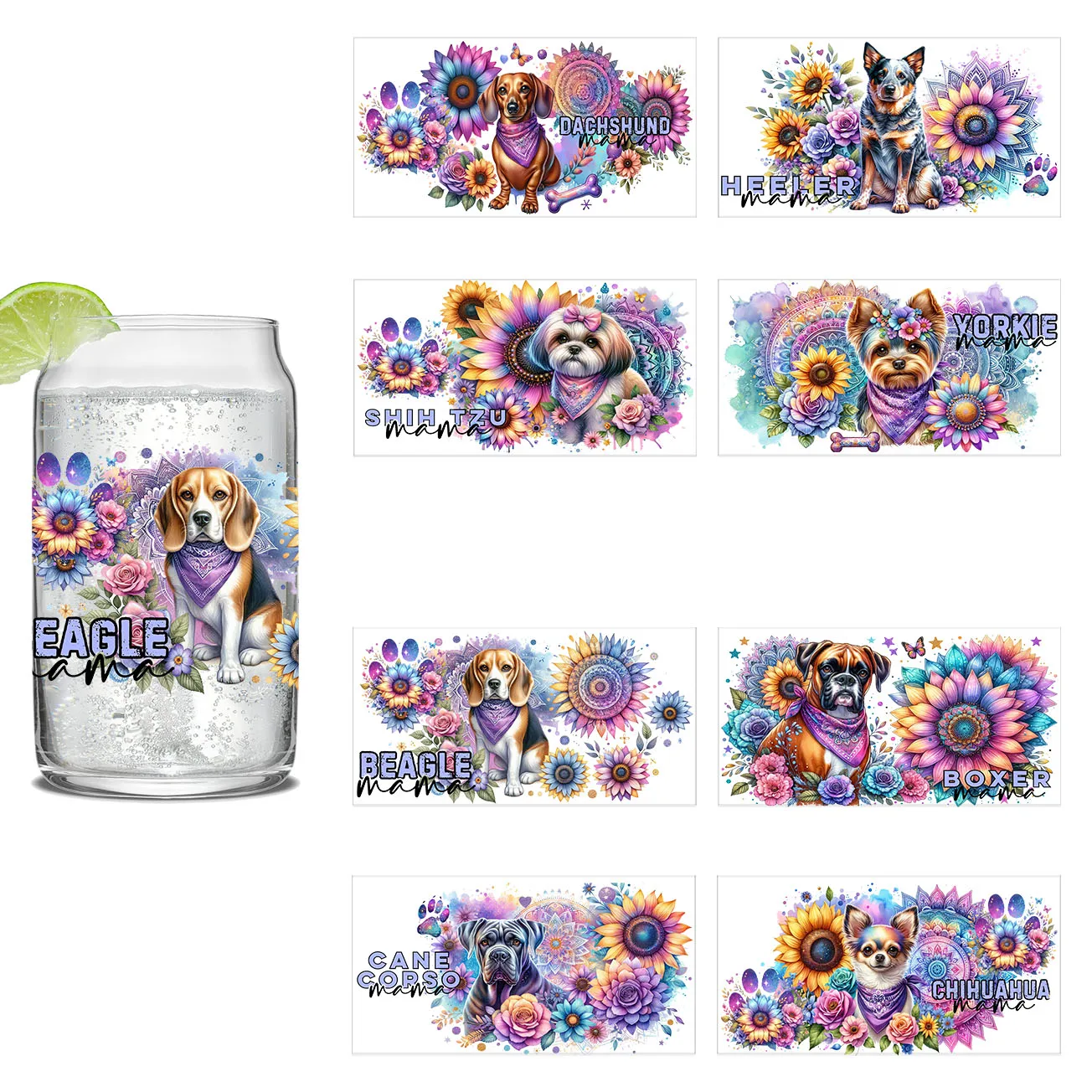 16 унций 3D Hop UV DTF Cup W Transfers Наклейки с градиентным эффектом животных Дизайн УФ-обертывания для чашек DIY Libby Glass Водонепроницаемая наклейка на чашку
