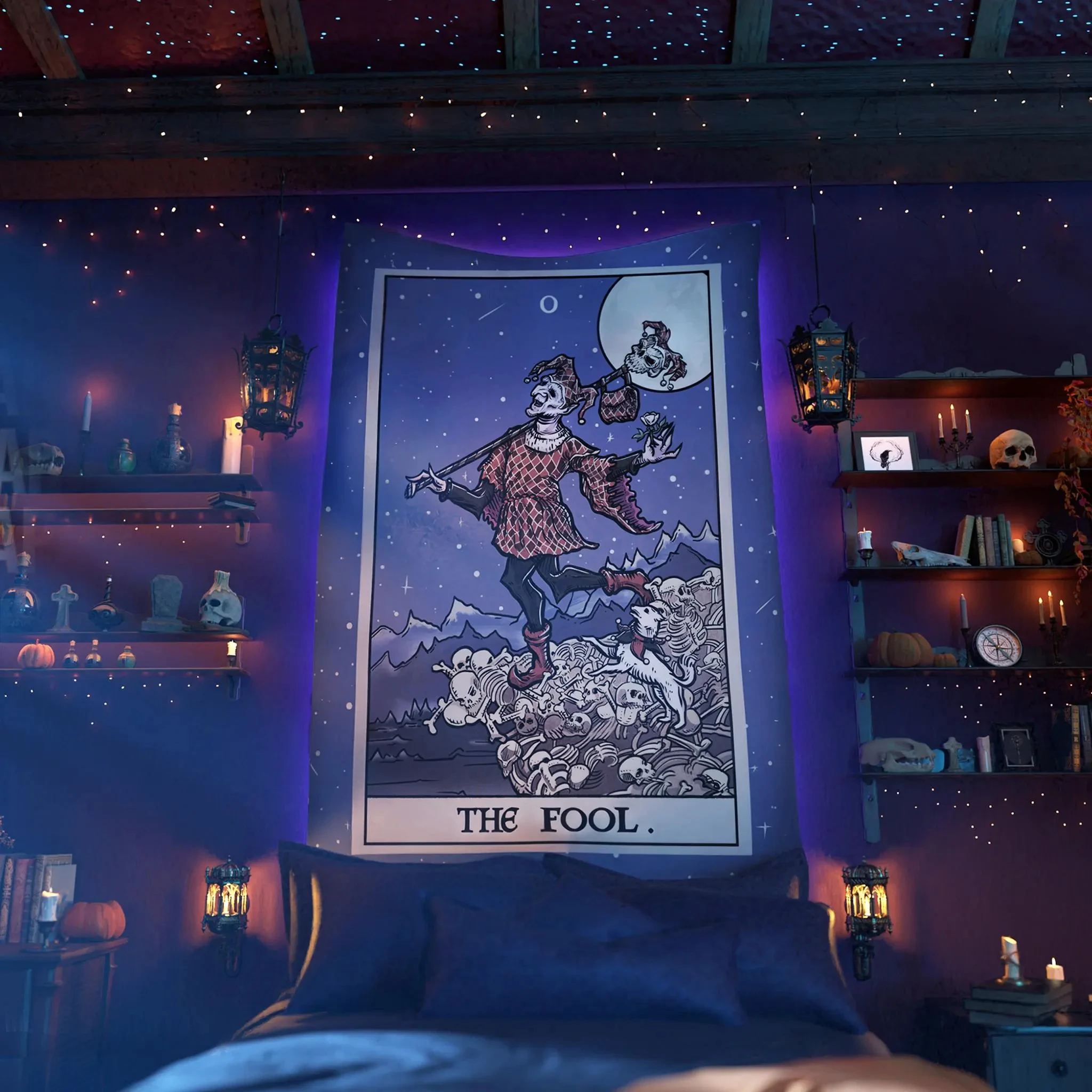 VIKAMA Tarot Card Foolish Tapestry Dark Gothic Wall Decoration Living Room Meditation Room Mystery Theme Party Room Decoration